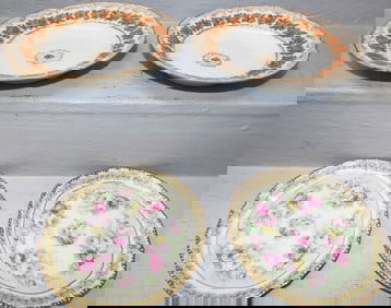 Two Hand Painted Porcelain Plates & Two Hand Painted Bowls by Limoges