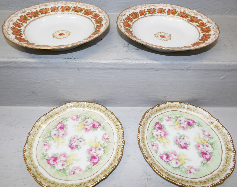 Two Hand Painted Porcelain Plates & Two Hand Painted Bowls by Limoges  (1 of 4)