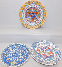 Three Piece Painted Porcelain Lot, (Two Bowls & Charger)