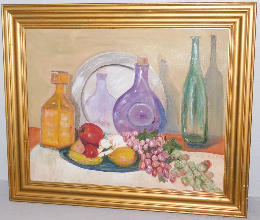 Mid Century Pastel Still Life on Canvas Signed L Blanton in Gilded Frame : Mid Century Pastel Still Life on Canvas Signed L Blanton in Gilded Frame . 20" x 24" ALL DESCRIPTIONS AND ANY CONDITION STATEMENT GIVEN BY LANGSTON AUCTION GALLERY ARE STRICTLY OPINIONS AND LANGSTON'S