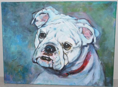 Acrylic Portrait Painting on Canvas of a Bulldog Entitled: "Buddy" Signed W.A. Smith