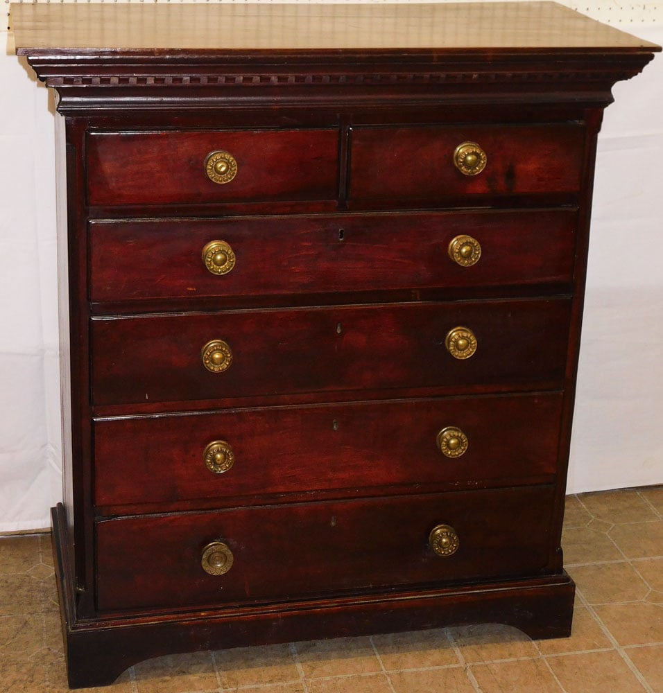 19th Century American Two Over Four Chest with Dental Molding Top & Reeded Quarter Columns (1 of 8)