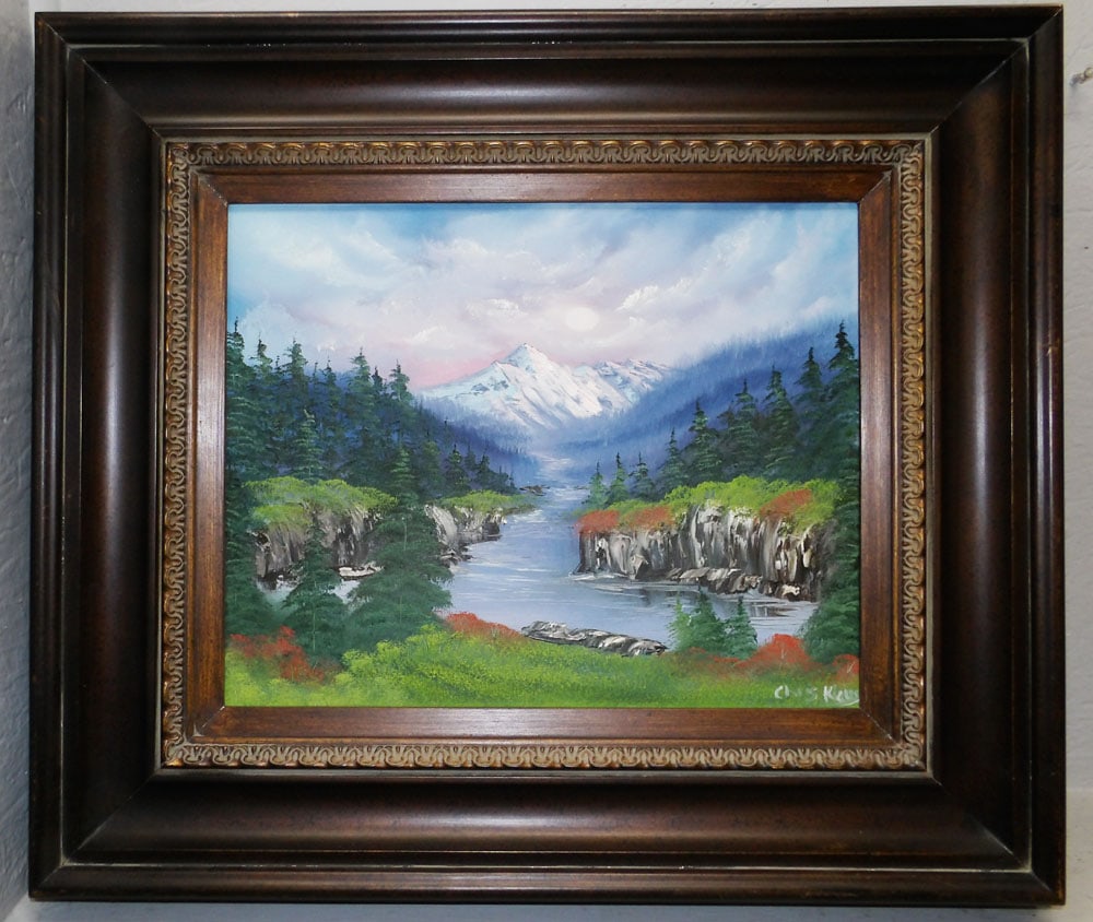 Framed Oil On Canvas Mountain Scene - Signed By Artist (1 of 4)