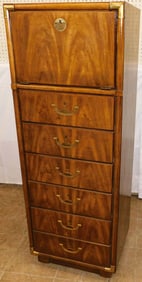 Walnut Campaign Style Lingerie Chest By Drexel With Lift Top Mirror