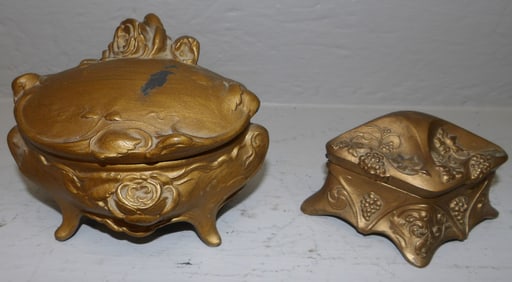 Two Painted Metal Art Nouveau Dresser Boxes