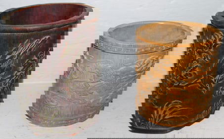 Two Chinese Carved Bamboo Brush Pots