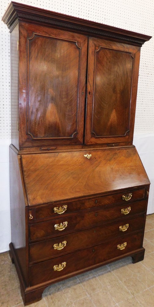 19th Century Mahogany Two Part Blind Door Secretary With Pull Out Candle Slides: 19th Century Mahogany Two Part Blind Door Secretary With Pull Out Candle Slides. 78" H 45 3/4" W 23" D ALL DESCRIPTIONS AND ANY CONDITION STATEMENT GIVEN BY LANGSTON AUCTION GALLERY ARE STRICTLY OPINI