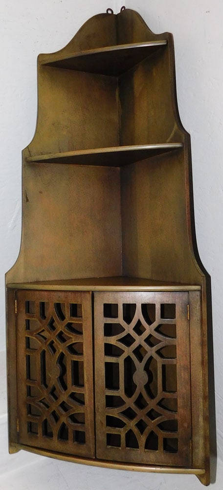 Mahogany Hanging Corner Shelf With Open Work Doors (1 of 5)