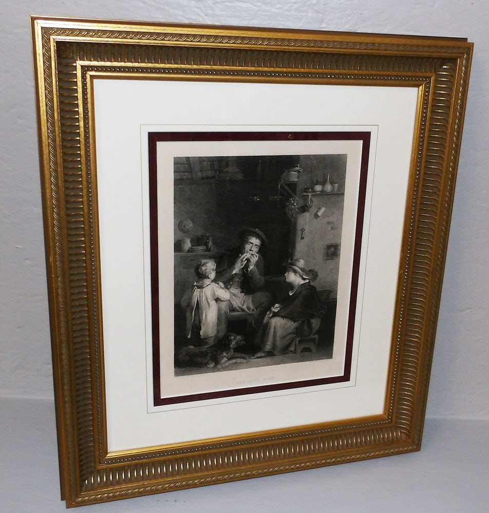 Framed Black & White Engraving " The Jew's Harp": Framed Black & White Engraving " The Jew's Harp". 20 1/4" X 17 3/4" ALL DESCRIPTIONS AND ANY CONDITION STATEMENT GIVEN BY LANGSTON AUCTION GALLERY ARE STRICTLY OPINIONS AND LANGSTON'S SHALL HAVE NO RE