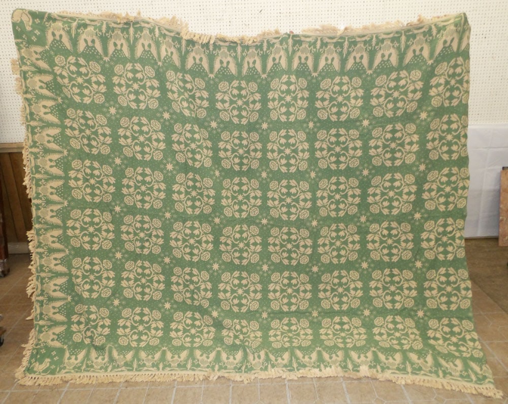 90" X 111" Historic Coverlet By Newport Reproductions: 90" X 111" Historic Coverlet By Newport Reproductions. ALL DESCRIPTIONS AND ANY CONDITION STATEMENT GIVEN BY LANGSTON AUCTION GALLERY ARE STRICTLY OPINIONS AND LANGSTON'S SHALL HAVE NO RESPONSIBILITY 