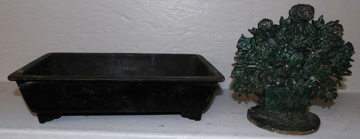 Painted Cast Iron Door Stop & Oriental Cast Iron Planter