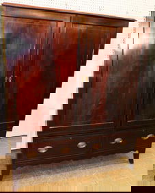 19th Century Mahogany Inlaid Linen Press With Original Trays