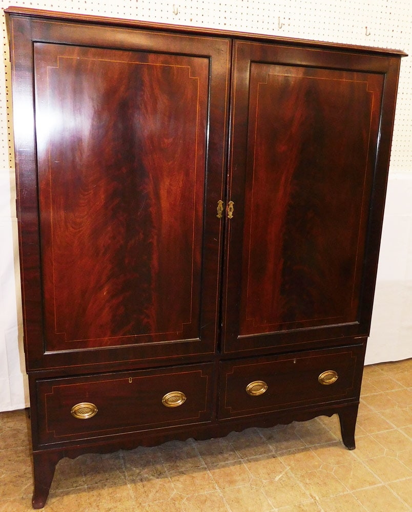 19th Century Mahogany Inlaid Linen Press With Original Trays (1 of 9)