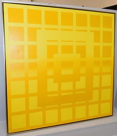 Mid Century Modern Oil On Canvas Signed Grimaldi, "Square Sequence"