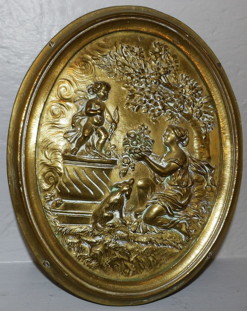 19th Century Bronze Oval Victorian Scene Plaque (1 of 3)