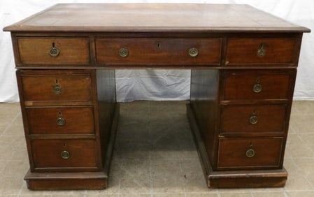 19th Century Mahogany Tooled Leather Top Three Part Partners Desk