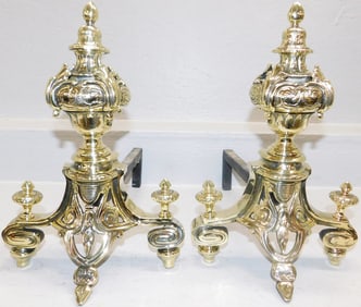 Pair Antique Brass Andirons