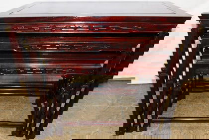 Three Carved Rosewood Oriental Nesting Tables