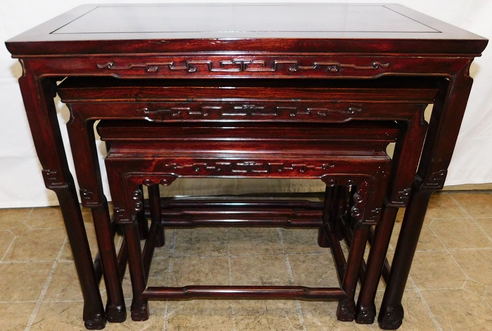 Three Carved Rosewood Oriental Nesting Tables (1 of 6)