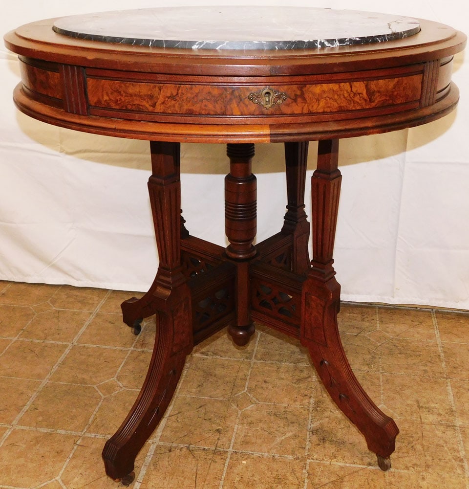Antique Victorian Walnut Marble Top Center Table (1 of 9)