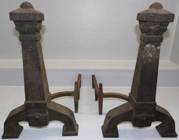 Pair Antique Cast Iron Andirons