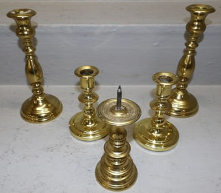 Lot Five Brass Virginia Metalcrafters & Baldwin Candlesticks