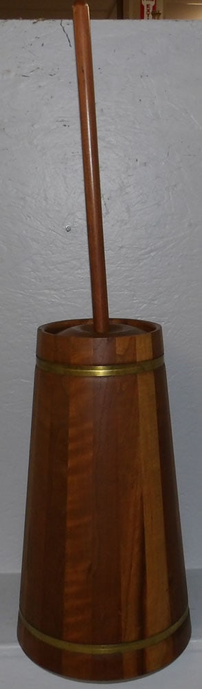 Cherry Brass Bound Butter Churn: Cherry Brass Bound Butter Churn. 37" H 11" Dia ALL DESCRIPTIONS AND ANY CONDITION STATEMENT GIVEN BY LANGSTON AUCTION GALLERY ARE STRICTLY OPINIONS AND LANGSTON'S SHALL HAVE NO RESPONSIBILITY FOR ERRO