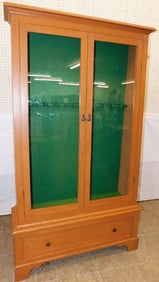 Maple Bench Made Glass Door Gun Cabinet - Holds 8 Single Barrel & 2 Double Barrel