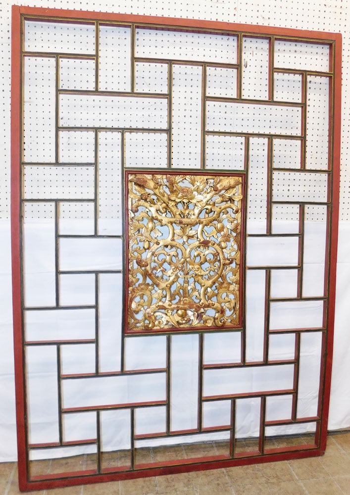 Antique Painted Carved Wood Chinese Hanging Panel (1 of 11)