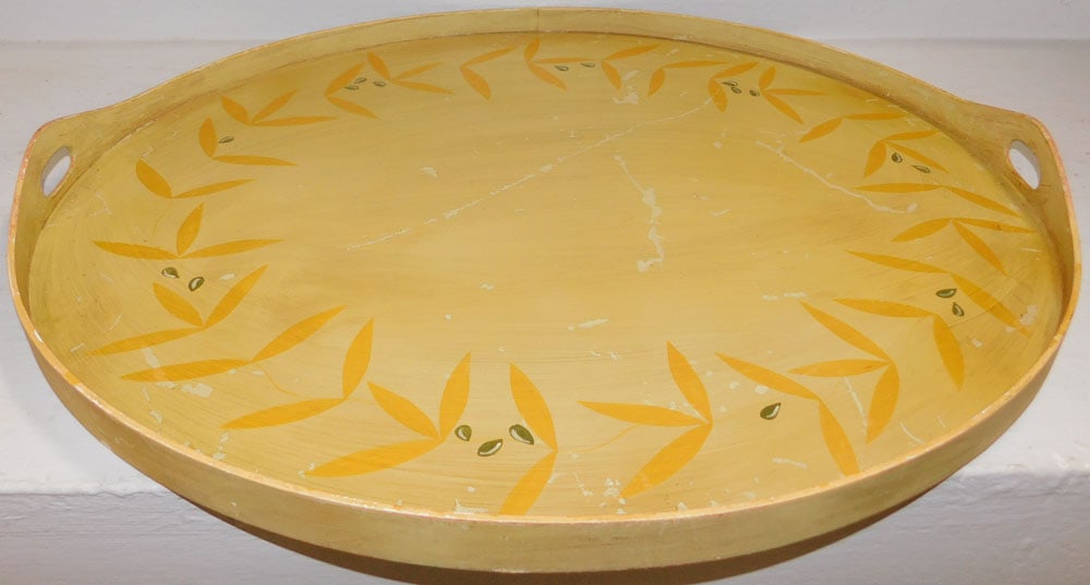 Large Painted Wood Oval Gallery Serving Tray  (1 of 3)