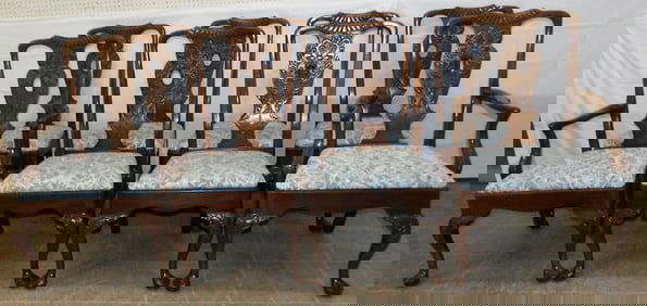 Set of Eight Carved Mahogany Dining Chairs by Henredon