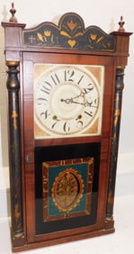 Antique Mahogany Mantel Clock with Reverse Painted Glass By Boardman & Wells
