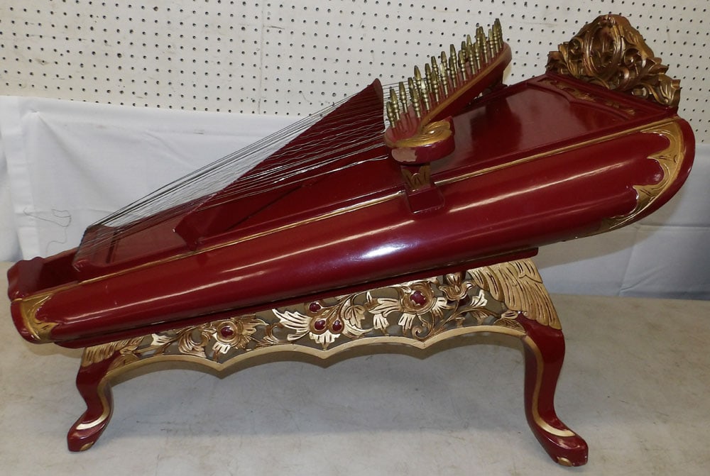 Painted Wood Harp : Painted Wood Harp . 26 1/4" H 39" W 19 1/2" ALL DESCRIPTIONS AND ANY CONDITION STATEMENT GIVEN BY LANGSTON AUCTION GALLERY ARE STRICTLY OPINIONS AND LANGSTON'S SHALL HAVE NO RESPONSIBILITY FOR ERRORS