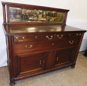 Antique Mahogany Sideboard with Bevel Edge Mirror Backsplash