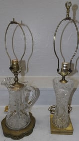 Two Antique Cut Glass Lamps, (One Pitcher Form & One Vase Form)