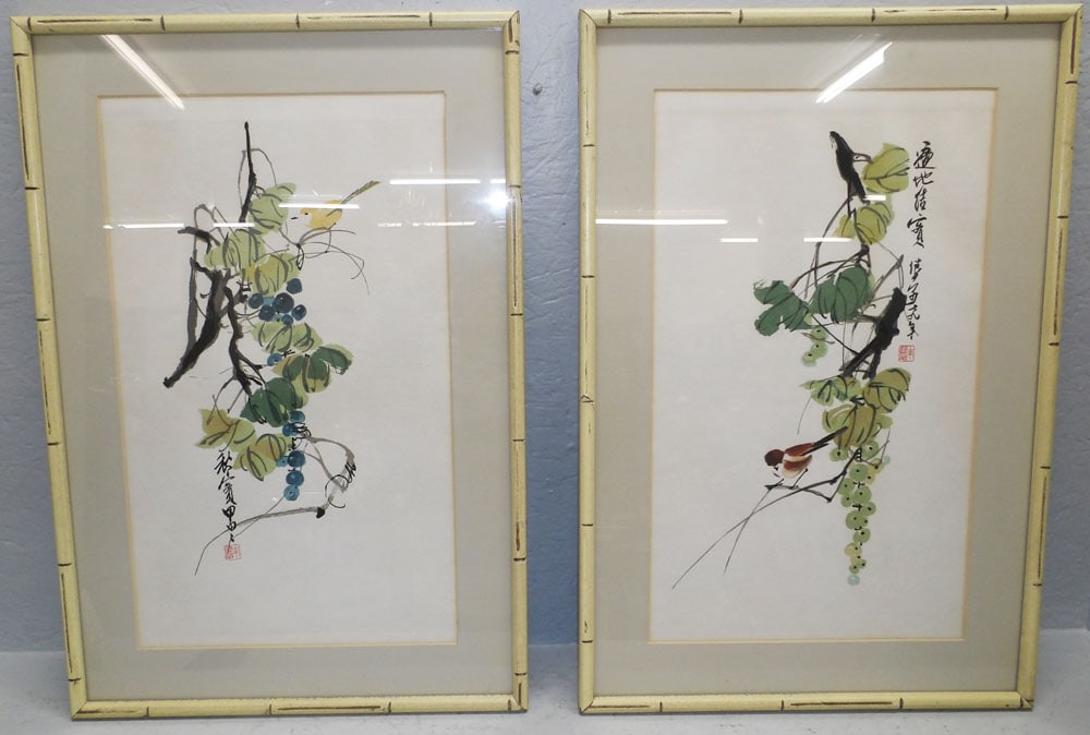 Pair of Oriental Prints in Faux Bamboo Frames  (1 of 4)