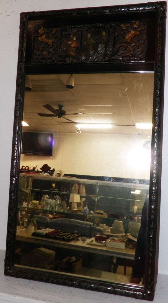 Oriental Carved Wood Framed Mirror (1 of 3)