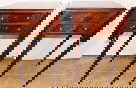 Pair of Antique Mahogany Two Drawer Drop Leaf Night Stands