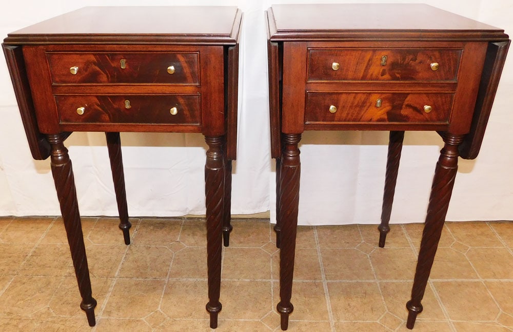 Pair of Antique Mahogany Two Drawer Drop Leaf Night Stands  (1 of 7)