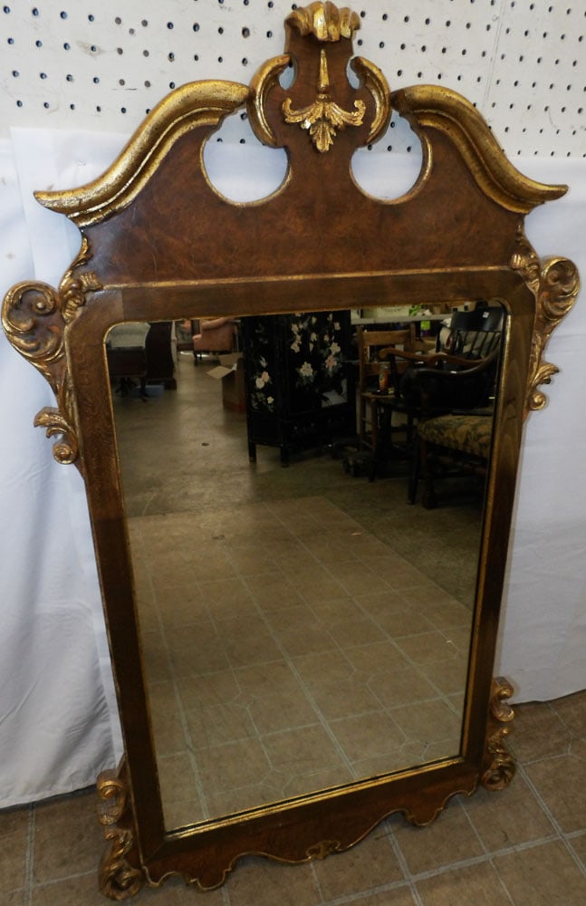 Burl Walnut & Gilded Frame Mirror by LaBarge  (1 of 4)
