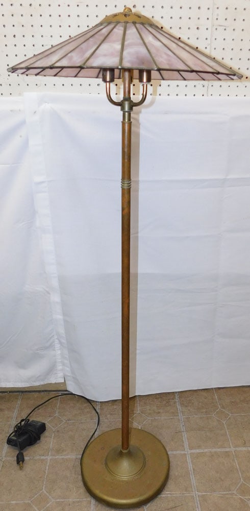 Leaded Slag Glass Shade Brass Floor Lamp (1 of 3)