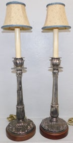 Pair of Silverplated Candlestick Lamps