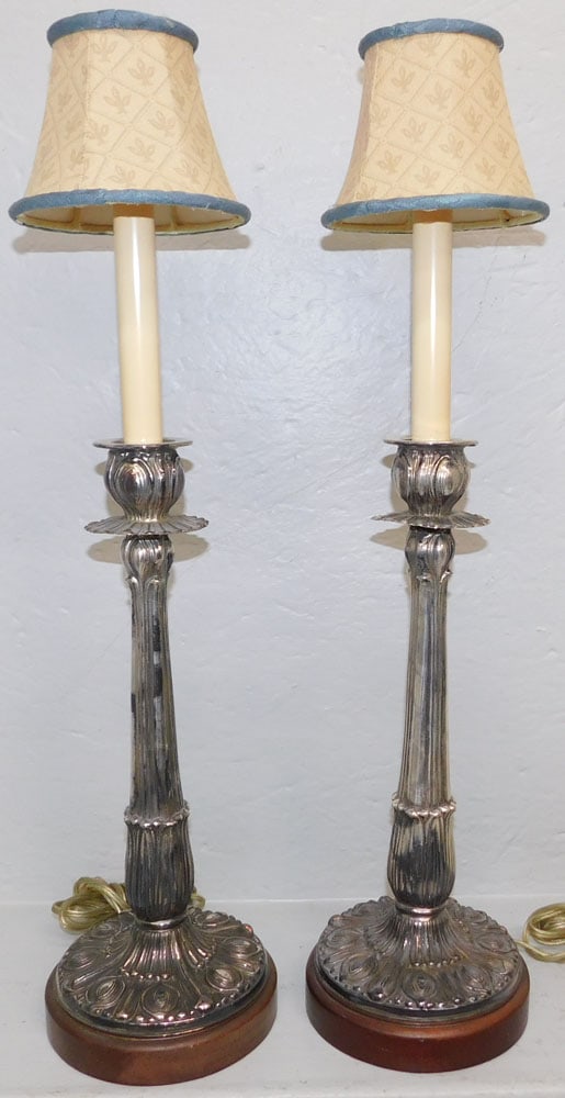 Pair of Silverplated Candlestick Lamps (1 of 2)
