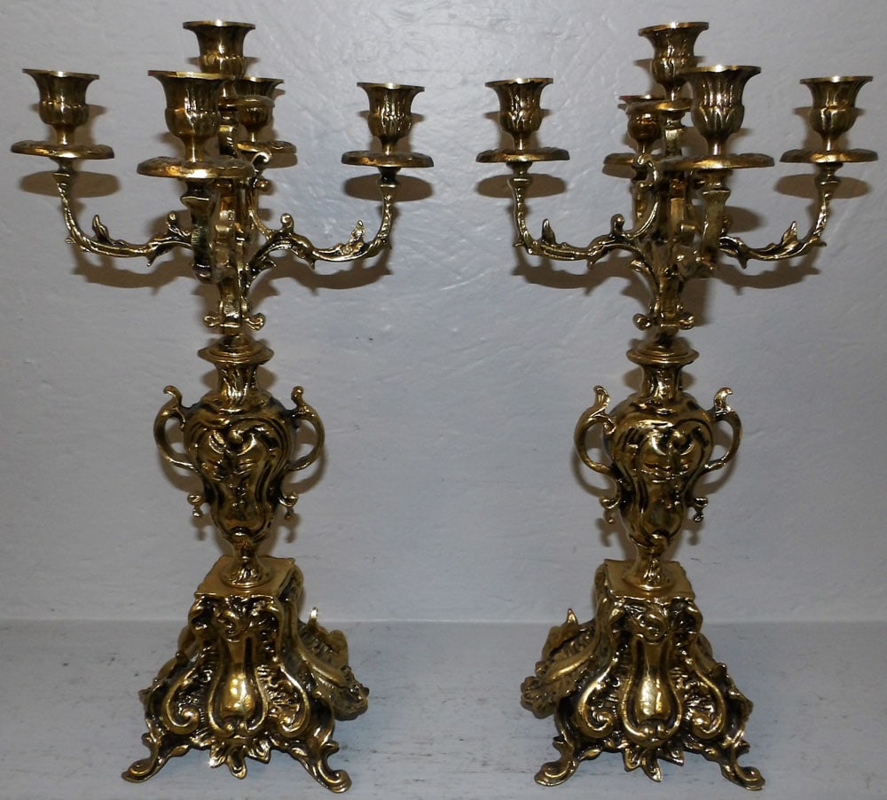 Pair of Cast Brass Five Light Candelabras  (1 of 4)