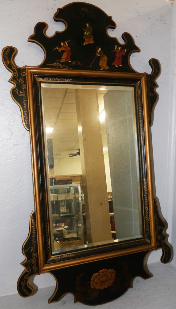 Oriental Paint Decorated Frame Mirror (1 of 4)