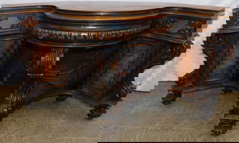 Antique Carved Two Drawer Over Two Door Walnut Console