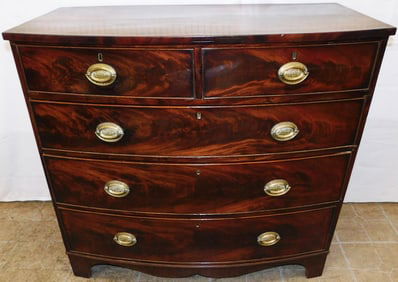19th Century Bow Front Mahogany Two Over Three Drawer Chest