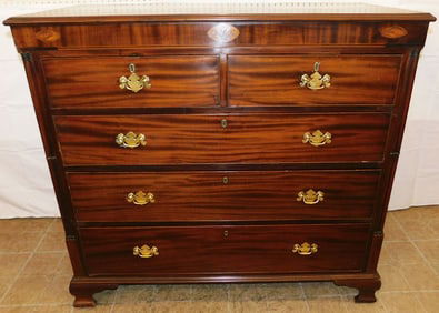 19th Century Mahogany Two Over Three Drawer Chest with Conch Shell Inlay