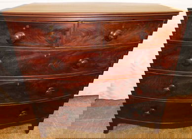 19th Century Mahogany Two Over Three Bow Front Chest