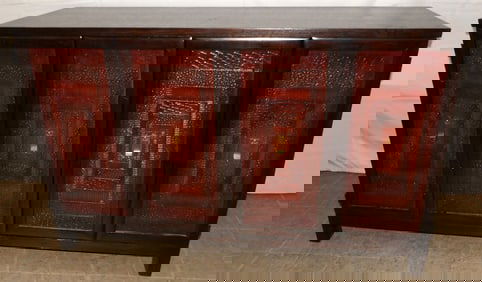 Modern Carved Wood Folding Double Door Cabinet